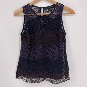Banana Republic Factory Tricolored Lace Tank Women’s Size XS Purple Navy & Red